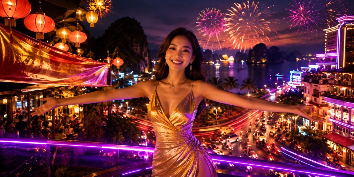 Người dùng kiểm tra hoàn tiền và thưởng tại chợ đêm Hạ Long
